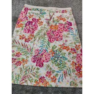 TALBOTS Women's 8 Pink Blue & White Floral A Line Stretch Skirt Knee Length Boho